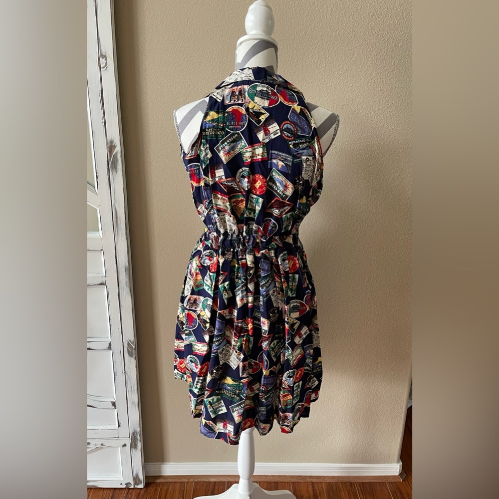 Chic Patterned Navy Mini Dress - image 2